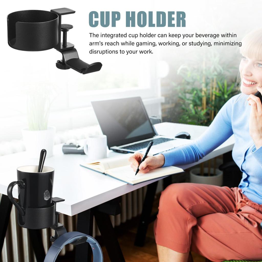 NUOLUX Drink Holder Headphone Stand Desk Cup Holder 360 Degree Rotation Earphone Storage Hook Aluminum Alloy Desk Organizer Multifunctional Cup