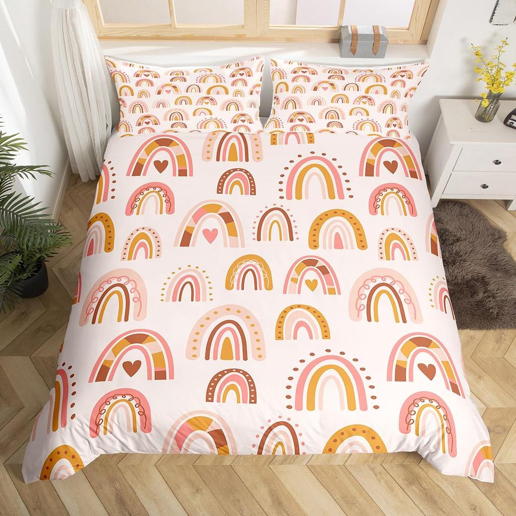 Rainbow Love Heart Duvet Cover For Kids Boys Girls Queen Size Lightweight Quilt Covers Colorful Love Hearts Bedding Set No Quilt