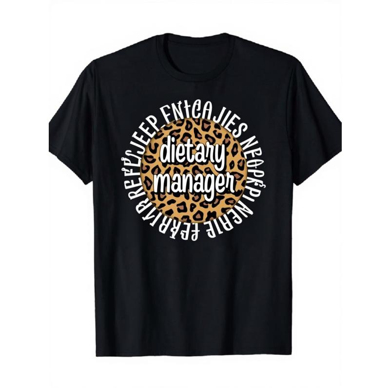 

European Size Women S Funny Manager Slogan T-Shirt - Black with Lettering & Leopard Print - Soft Round Neck Short Sleeve Casual Tee for Moms 4XL