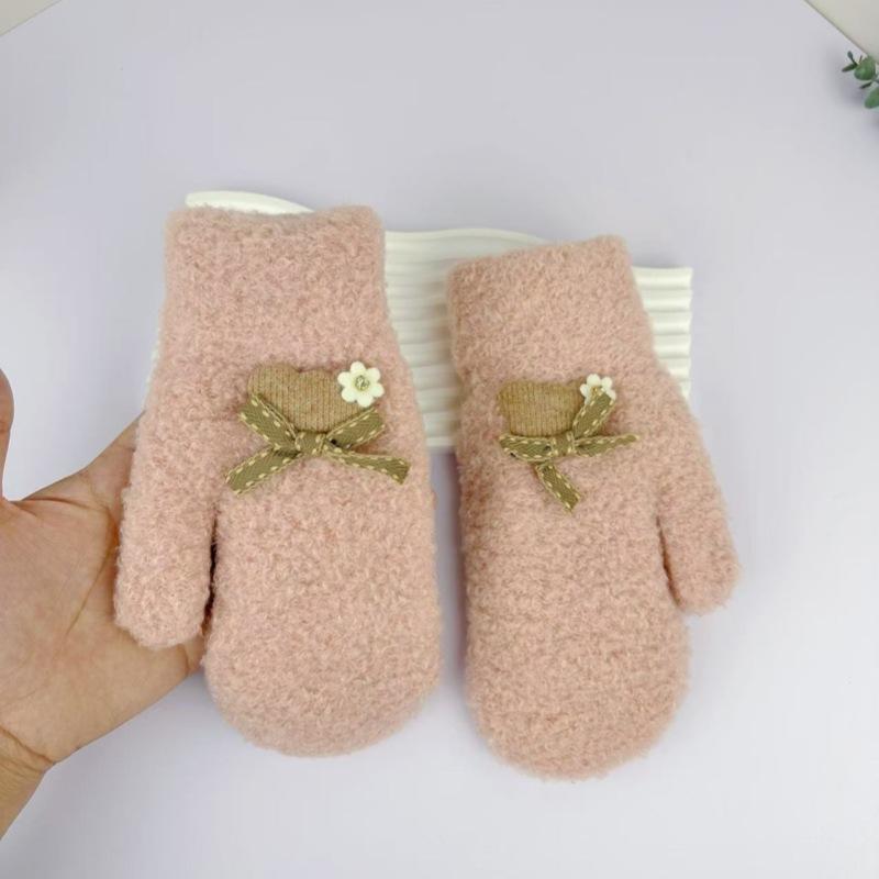 

Women s Winter Knitted Gloves Cute Student Bow Gloves Cold Proof and Warm Gloves рожевий