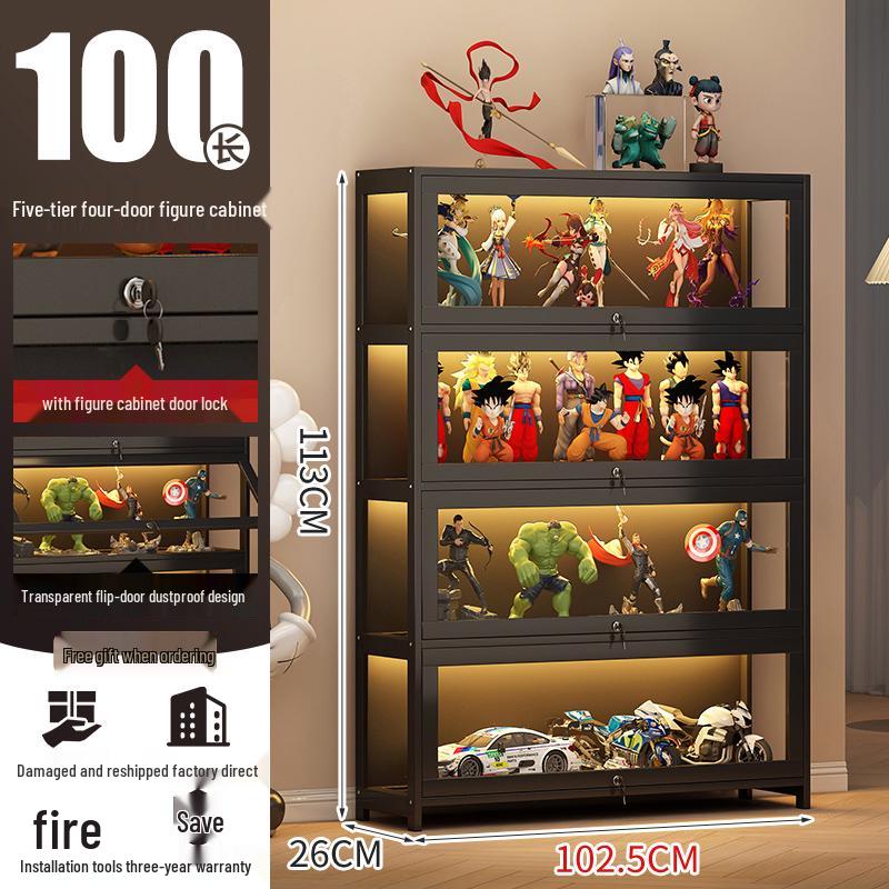 Acrylic Lockable Display Case with LED Lights for Figurines and Models, Dustproof Transparent Stand