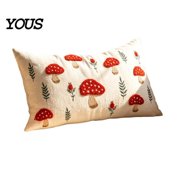 Autumn Theme Home Accents Embroidered Pillowcase, Mushroom Leaf Throw Pillow Cover, 18"x18" 20"x12" Seasonal Fall Cover Farmhouse for Sofa Bedroom