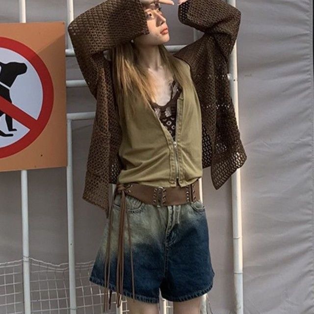 Harajuku stickad kofta dam vintage hollow out oversized tröja koreanskt mode löst Casual långärmade tunna toppar