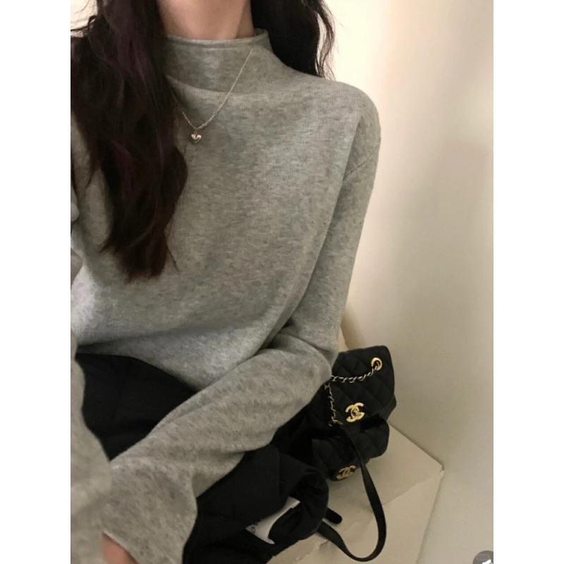 Bruce blue white small stand-up neck sweater women's autumn and winter stacked wear inner long-sleeved bottoming top basic knitted sweater