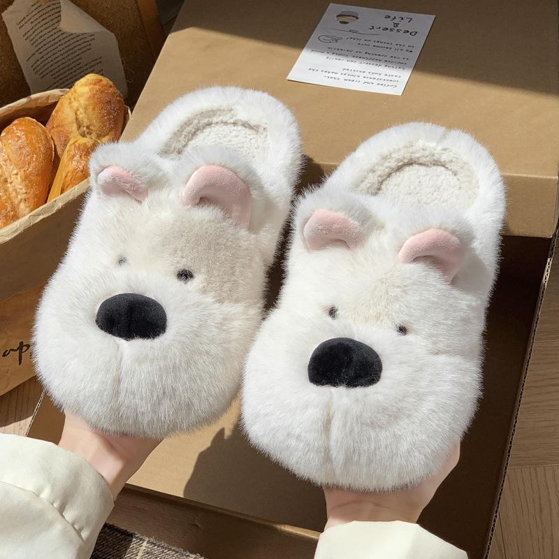 New cute cartoon dog plush slippers autumn and winter household shoes plush warm non-slip cotton slippers