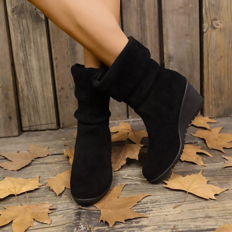 Large Size Slope Heel Thick Sole Heightening Fashion Boots Autumn and Winter Suede Round Head Women's Boots