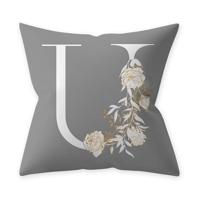 Decorative 45x45 Letter Gray Cushion Customizable Polyester Throw Pillow White Yellow Flowers Pillowcase Nordic Home Decor