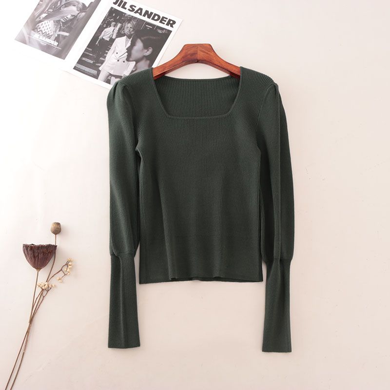 T's American Single Square Collar Lantern Sleeve Pullover Knitwear Export Silm Slim Looking French Base Shirt