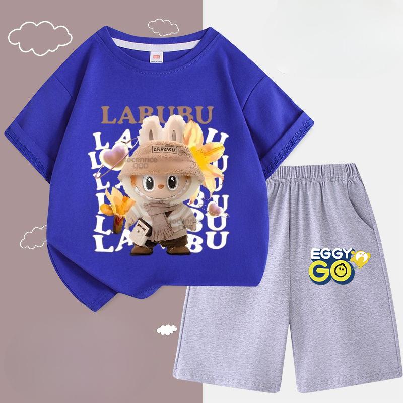 Children's LBB Fashion Casual Short-sleeved Shirt and Shorts Two-piece Set, Summer Loose Sportswear for Boys and Girls
