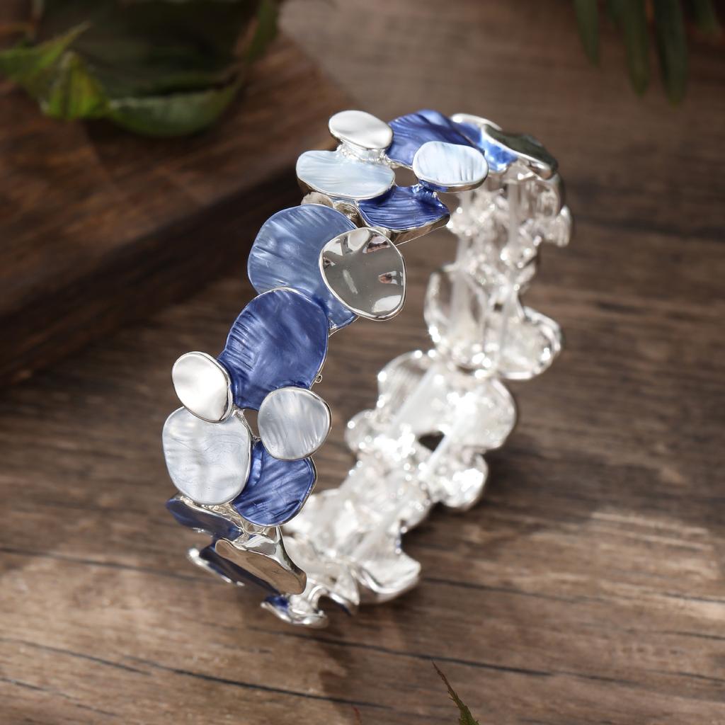 Bracelet émail géométrique ovale élastique, bracelet fleur irrégulier haut de gamme exagéré pour femmes