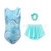 Girls Ballet Practice Leotard With Tulle Skirt Hair Accessory Set Soft Fabric Snowflake Print Dance Class Performance