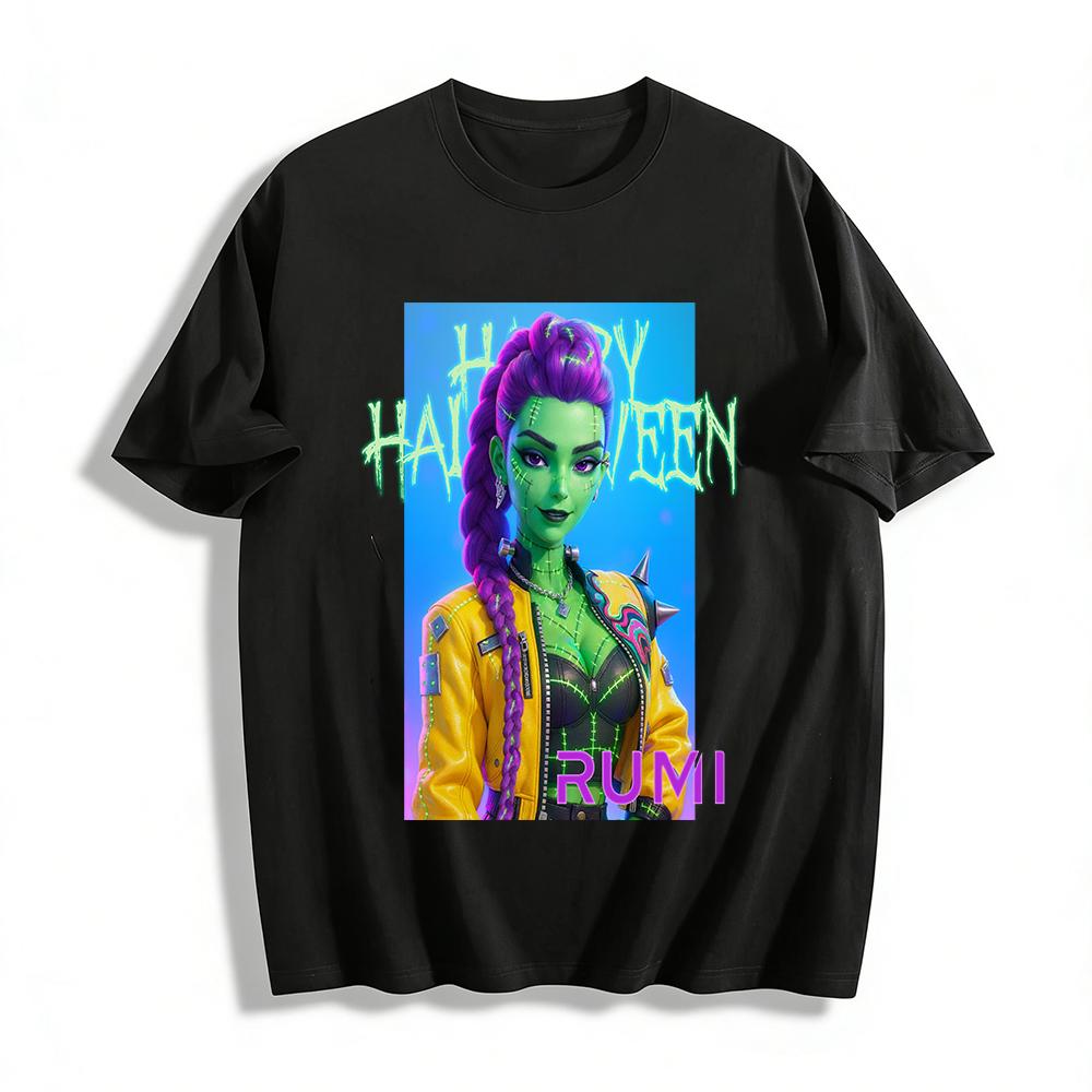 RUMI Halloween Frankenstein Themed Top Punk Style Print Casual Shirt For Women Pure cotton T-shirt XXS
