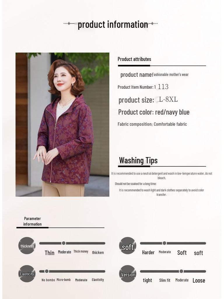 Extra Size Plus 200 Jin Spring/Autumn Casual Windbreaker Coat for Middle-aged & Elderly Women