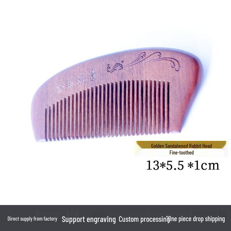 Golden Sandalwood Comb: Souvenir with Text Pattern, Thick Wooden Handle, Hairdressing Meridian Gift