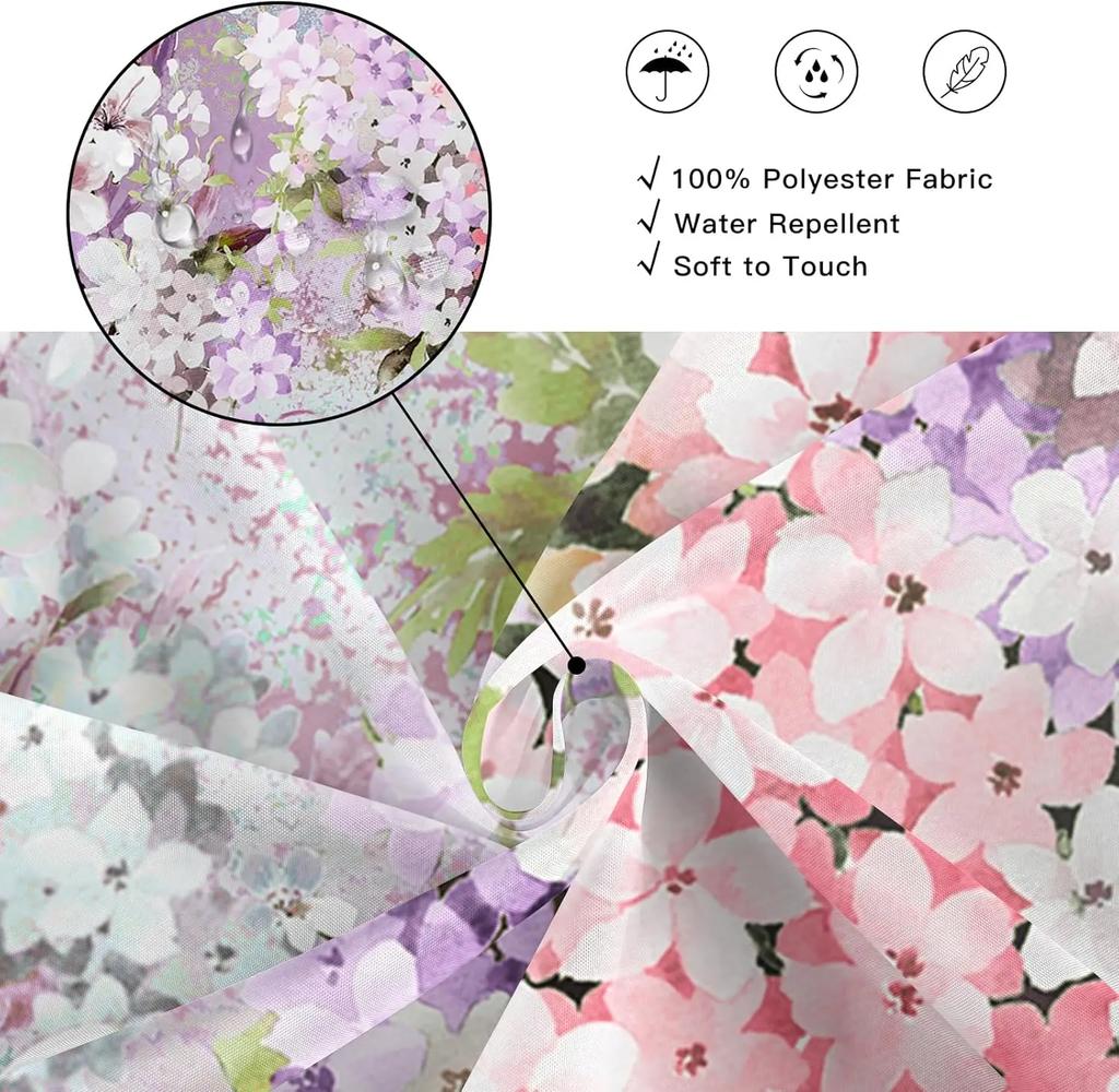 Purple Cute Floral Shower Curtain Color Pink Flower Fabric Bathroom Shower Curtain, Watercolor Cloth Shower Curtain