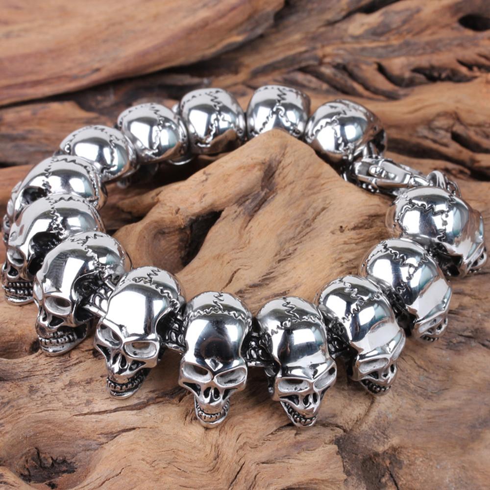 Gothic Punk Schmuck Voller Totenkopf Gliederkette Mann Armband für Männer Schwarz Altsilber Farbe Edelstahl Herrenarmbänder Cool