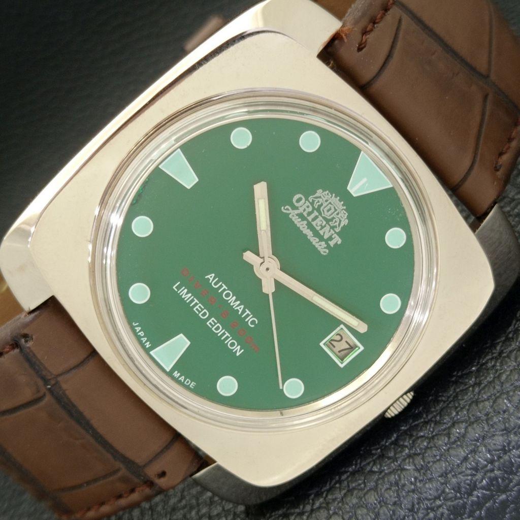 

USED VINTAGE ORIENT AUTOMATIC 46941 JAPAN MENS GREEN COLOR DIAL WATCH a436538-2 R123a-a436538