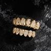 New Iced Out Hip Hop Rhombus Shape Teeth Grillz Set Unisex Top Bottom Mouth Grillz Teeth Set Bling Shiny CZ Halloween Jewelry