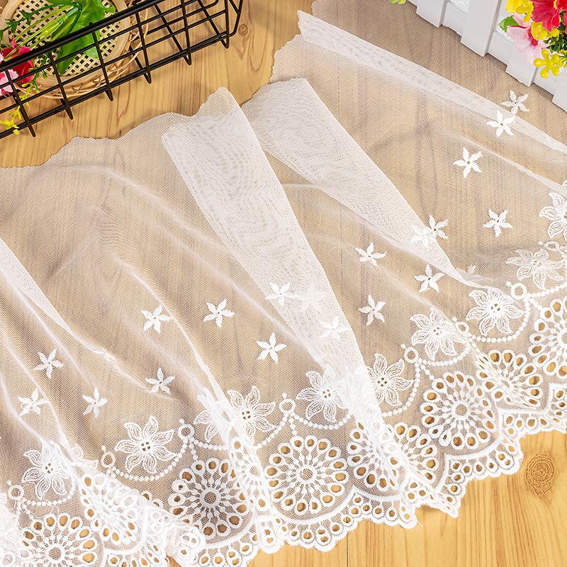 2Meters 29cm Wide Exquisite White Beige Sunflower Hollow Cotton Thread Lace Embroidery Wedding Dress Clothing Home Fabric Decoration Accessories