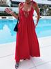 European and American Women's Summer New Dress Solid Color Jacquard Suspender, Deep V Sexy Loose Long Dress Women