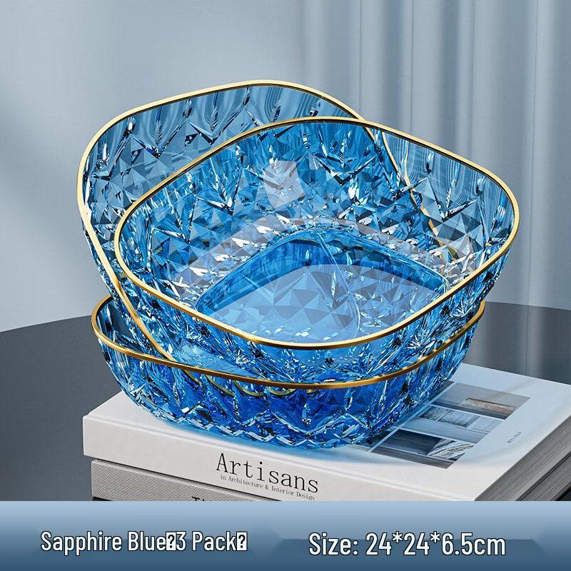 Yuzhuxun Gold Edge Glacier Blue Ceramic Fruit Plate (3-Pack)