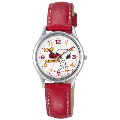 [Citizen Q&Q] Montre analogique Snoopy bracelet en cuir étanche AA95-9852 pour femme rouge
