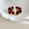 Boucles d'oreilles Puces Fleur Émail Rouge Aiguille en Argent Sterling Uniques 2025 Boucles d'oreilles Bijoux d'Oreille de Niche de Luxe Léger