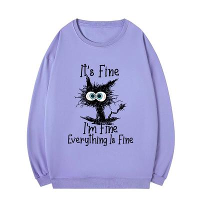 Bedruckte Kapuzenpullover Damen I'm Fine Everything Buchstaben Pullover Übergröße O-Ausschnitt Sweatshirts Weiblich