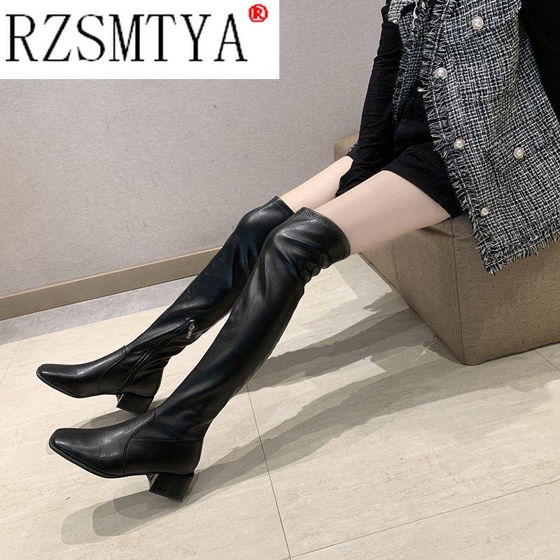New Female Women Boots Sexy Zipper Over The Knee Boots Women Flats Shoes Square Toe Long Boots Thigh High Boots