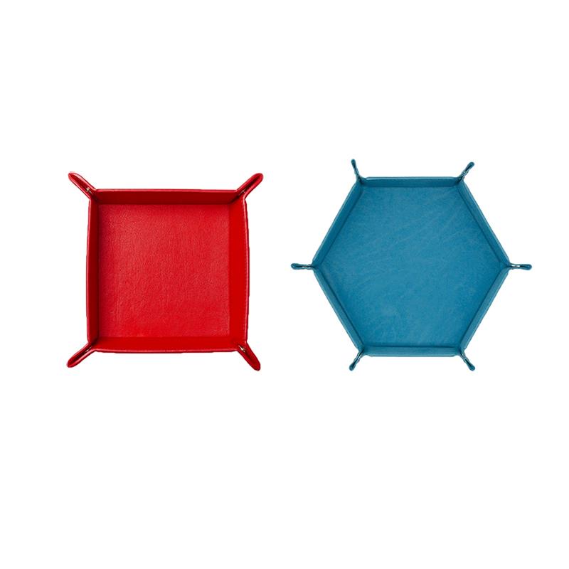Dice Plate Foldable Dice Tray Leather Game Four Corners Folded Tray Hexagon Dice Game Storage Tray Home Decoration Storage Tray