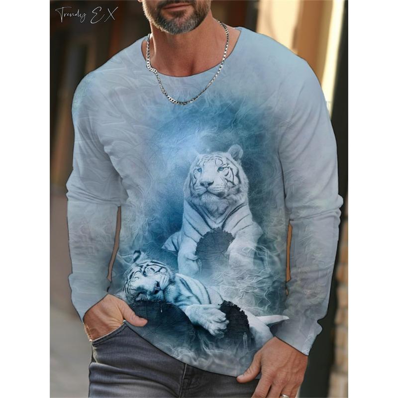 Men's T-Shirts 3D Tiger Print Streetwear Harajuku Fashion O-Neck Graphic T Shirts Tops Casual Sport Long Sleeve Gym Clothing Men