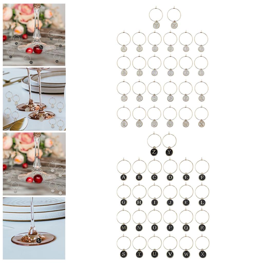 26Pcs English Alphabet Letters Wine Glass Charms for Stem Glasses Gatherings