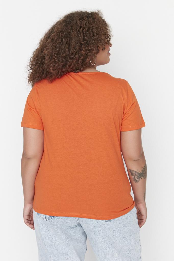 Damen Stil Übergröße Strick-T-Shirt mit orangefarbenem Fenster-Ausschnitt-Detail