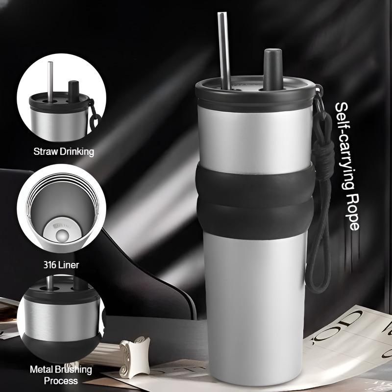 High-value Thermos Cup with Carrying Rope Portable Ice Cup Large-capacity Car Straw Water Cup