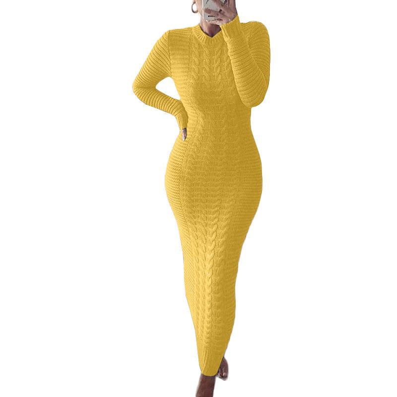 Autumn/Winter Women's Cable Knit Long-Sleeve Wool Dress
