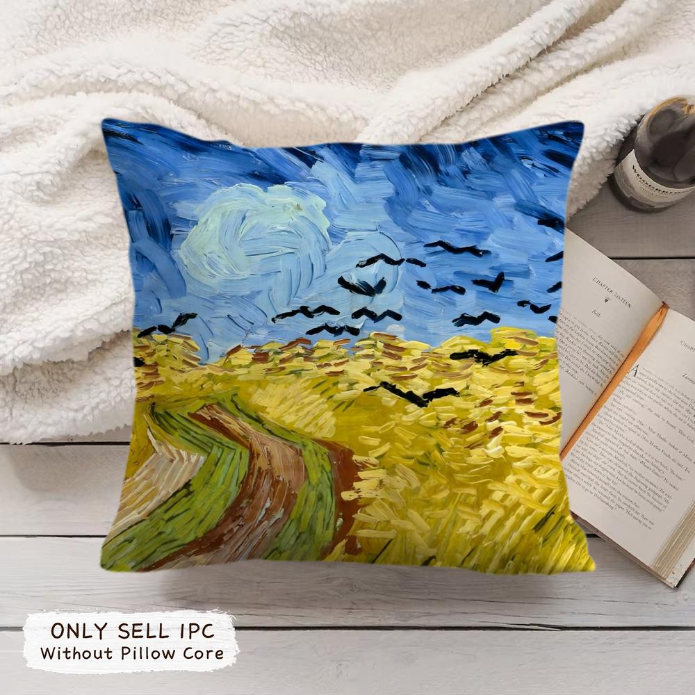 Van Gogh Oil Painting Cushion Cover Soft Short Plush Pillow Cover Smooth Cozy Texture Aesthetic Cushion Case Home Decor