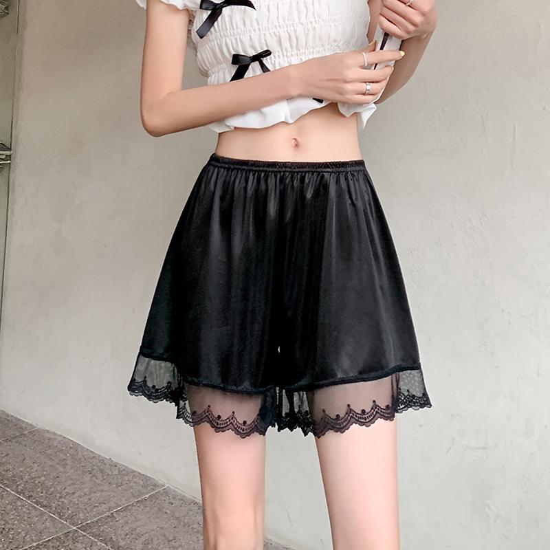 Women's Summer Lace Safety Ice Silk Leggings - Non-Curling, Loose Fit Home Shorts for Outdoor Wear
