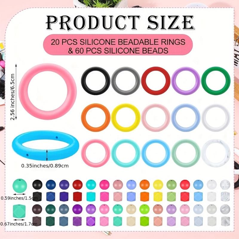 91pcs O Shaped Rings Beadable Silicone Circles with Holes for Pendants and Keychains Practical Keychain Accessories