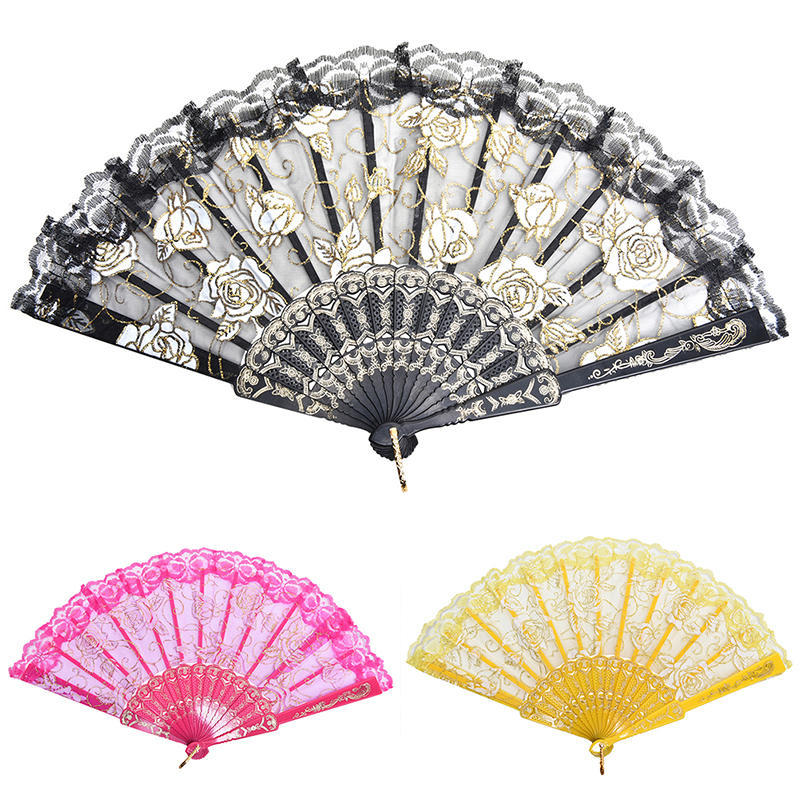 Chinese Style Dance Party Wedding Lace Folding Hand Held Flower Fan