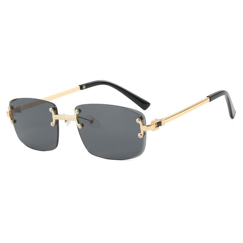 Retro Frameless Sunglasses Men s And Women s Rectangular Metal Frame Small Frame Sunglasses Brown Eye Protection Glasses UV400