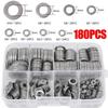 360/180/80PCS Stainless Steel Washer Set M2-M10 Metal O Rings Fasteners Gaskets For Screws Bolts Assortment Kits Hardware Washers