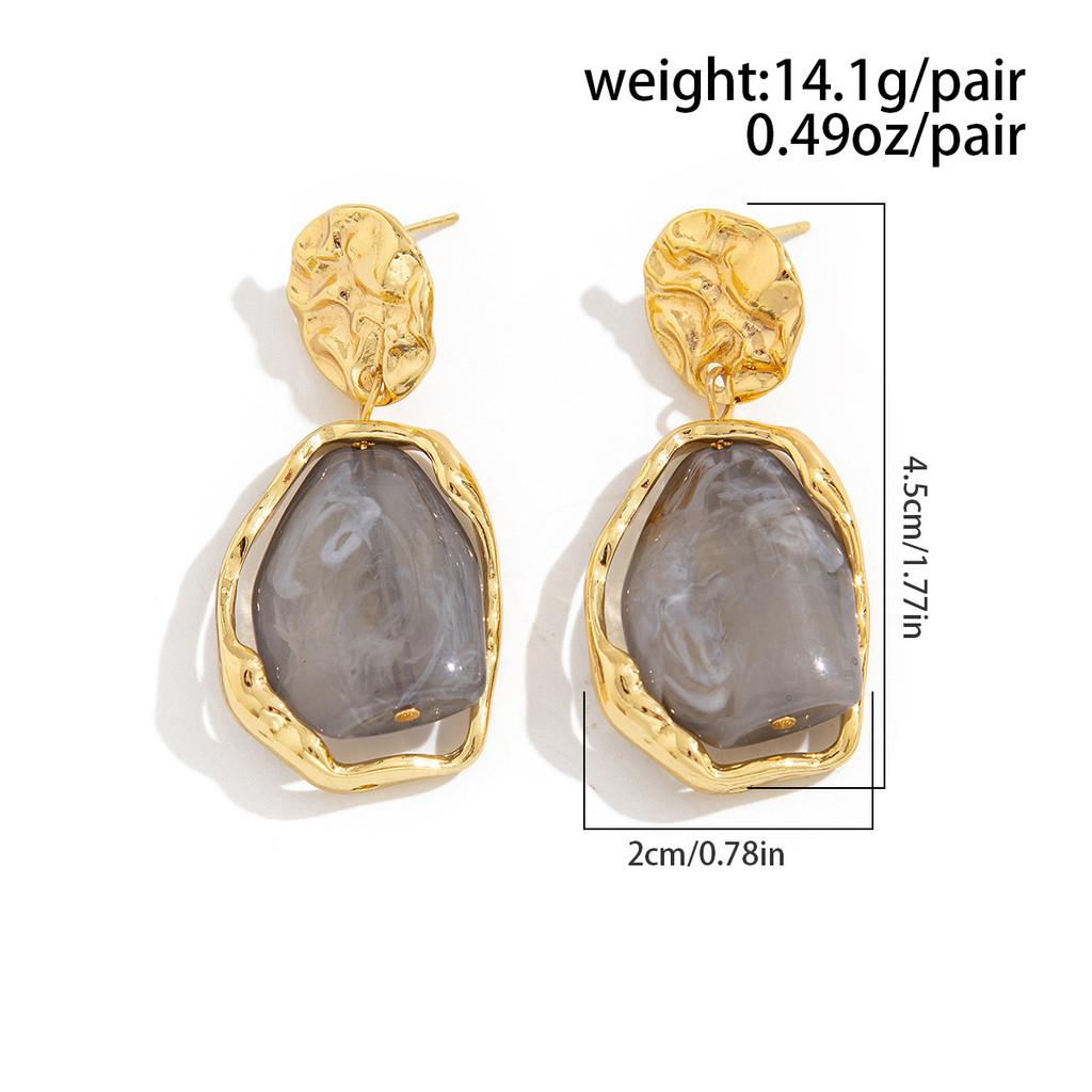 Pinkdudu French Bohemian Irregular Stone Metal Dangle Earrings Eclectic Vintage Style Statement Drops for Women Artsy & Chic PD1291