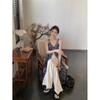 French-Style Floral V-Neck Spaghetti Strap Dress for Women, Summer Sweet and Spicy Girl Dress, Blue Retro Elegant Slit Long Dress