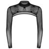 Men Mock Neck Long Sleeve T-Shirt See-Through Mesh Half Crop Top Party Clubwear