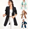 Women's Professional Blazer Coat Solid Color Casual Double Breasted Mid Length Blazers Suit Jacket