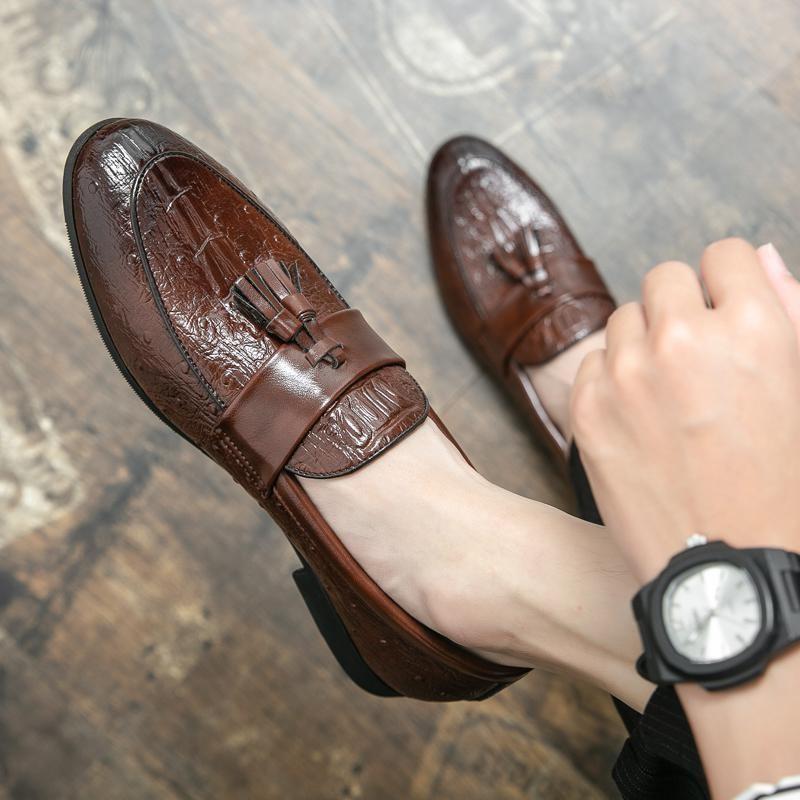 

Мужские лоферы с бахромой на одной педали большого размера 48, деловая кожаная обувь для мужчин 38-48 48 коричневый