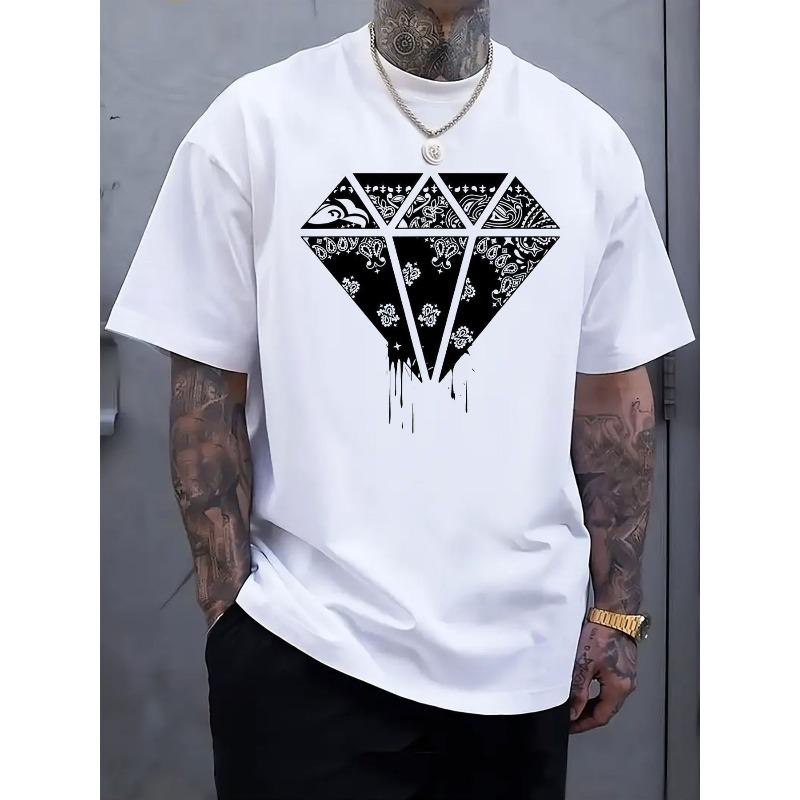 Men'S Diamond Bandana Graphic T-Shirt - Soft Breathable Streetwear Tee with Bold Geometric Print, Loose Fit Crew Neck Short Sleeve Shirt for Casual