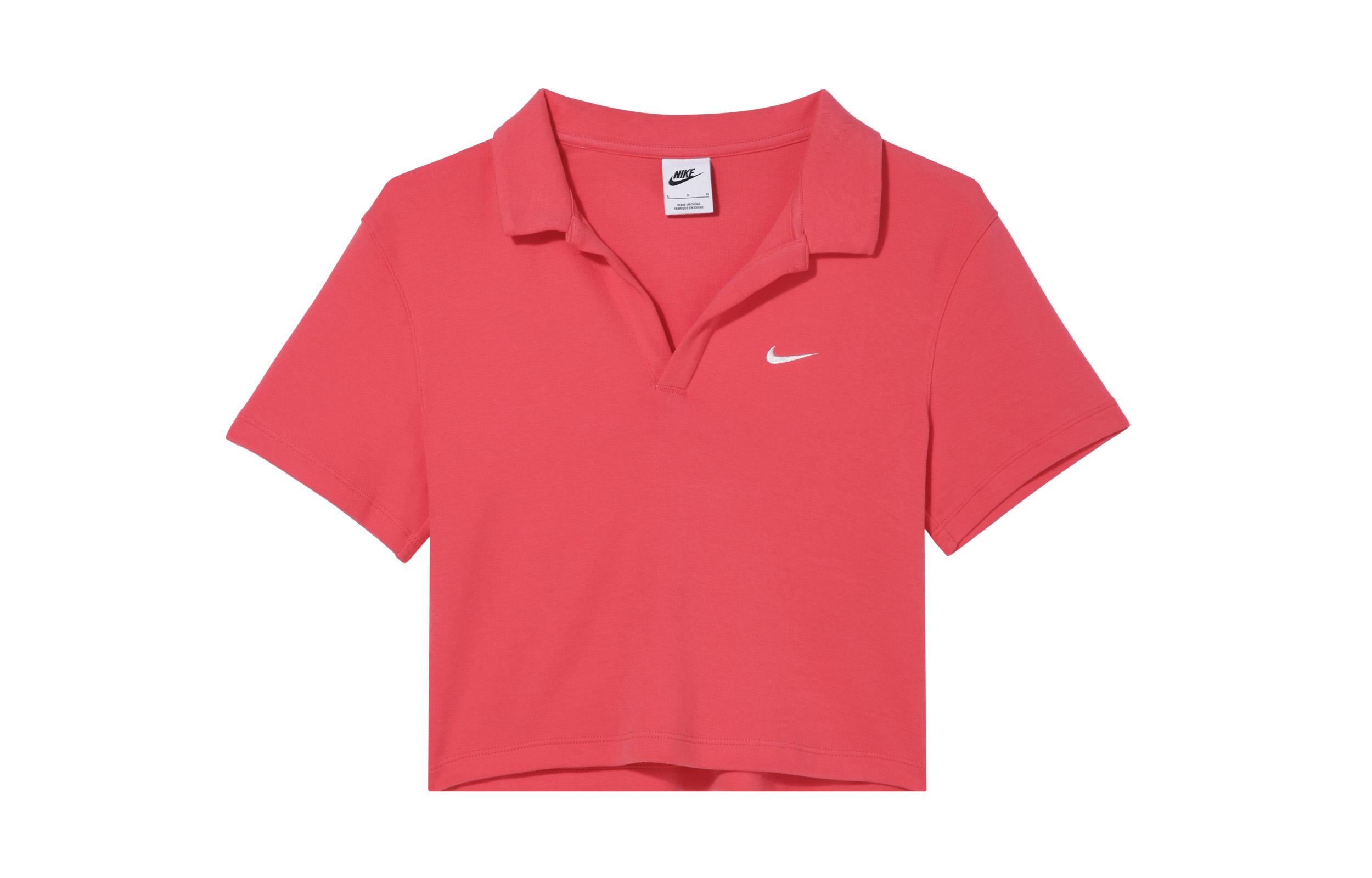 Nike T Shirts Women s Pink Lapel Moderate Straight Fit DV7885-648 S