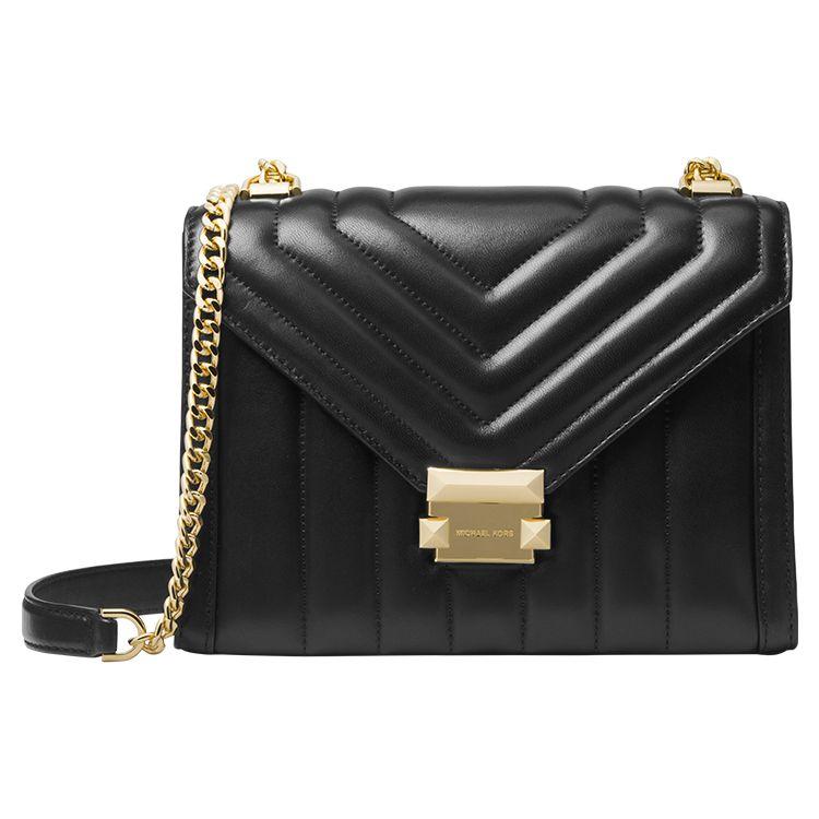 Michael Kors MK Whitney Quilted Chain Commuter Vintage Lambskin Envelope Shoulder Bag Large Women bags Black 30F8GXIL3T-001 Large