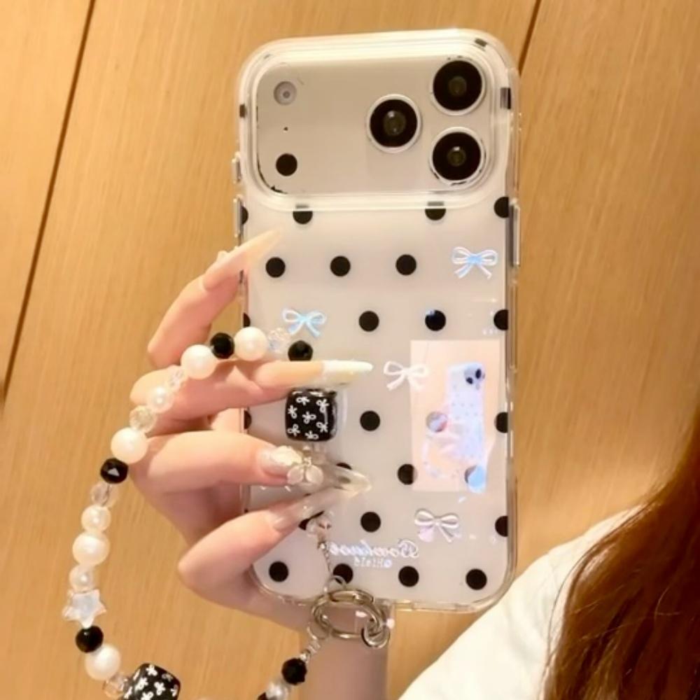Elegante Koreanische Stil Punkt Gold Schleife iPhone 17 Pro Max Hülle Vollständige Stoßfeste Abdeckung für Damen Mädchen
